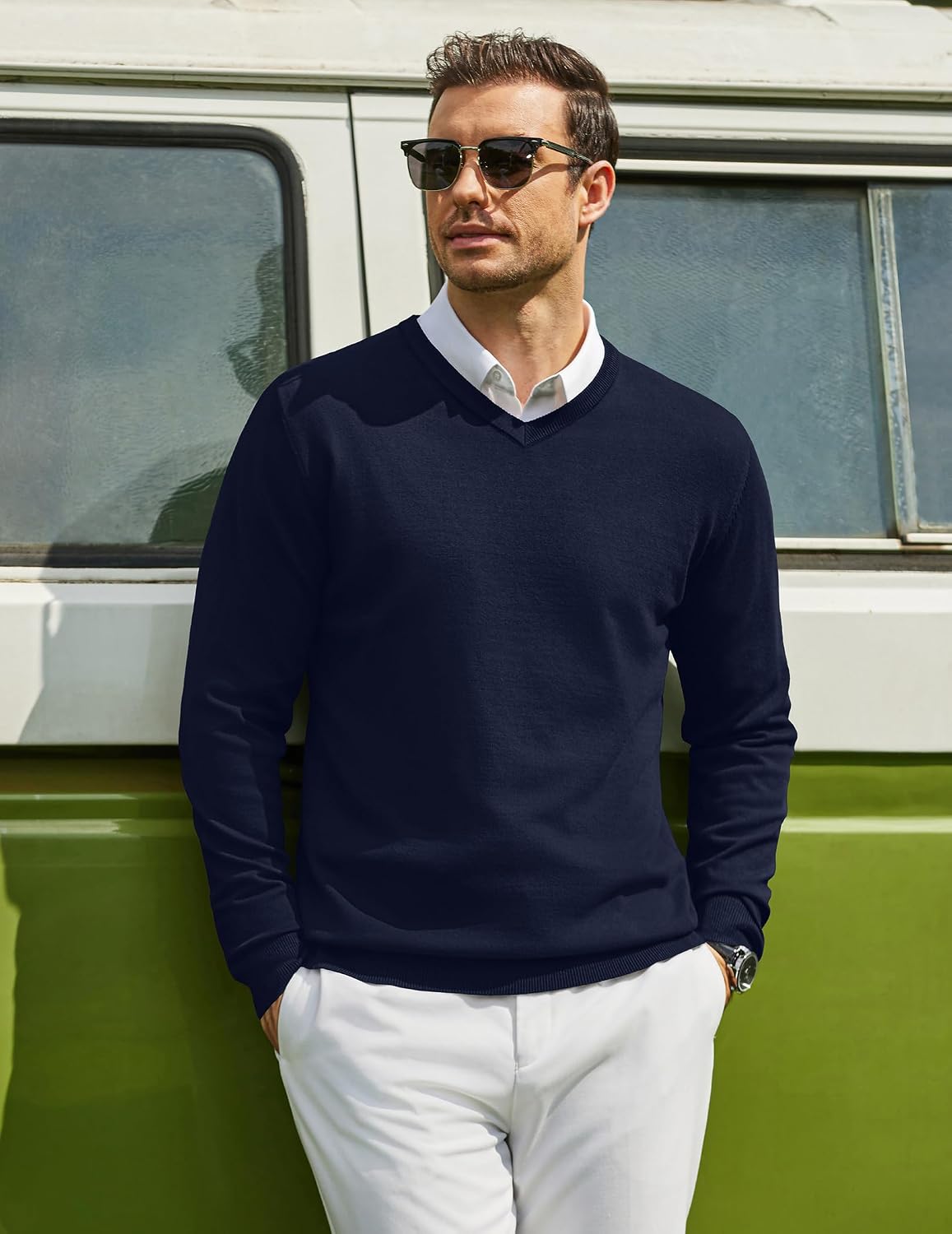 Mens V-Neck Knit Pullover - Image 2